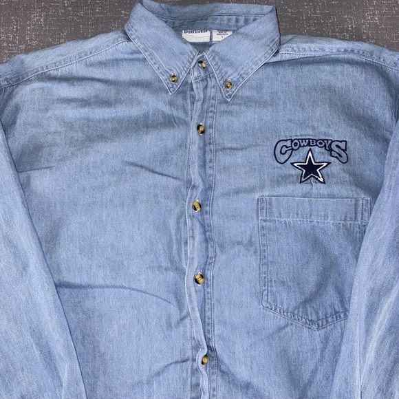 Dallas Cowboys Shirt Mens Large Blue NFL Football True Fan Sportswear Denim - Picture 3 of 8